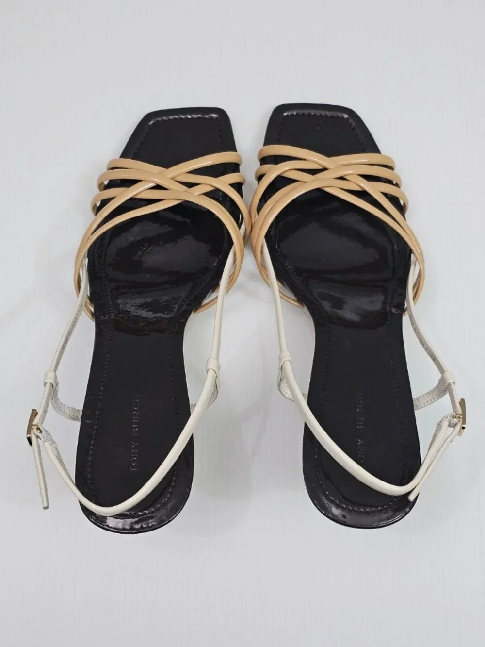 Tory Burch Multi Strap 75mm Espadrille Wedge Womens 9.5 Tan Cream Leather Sandal